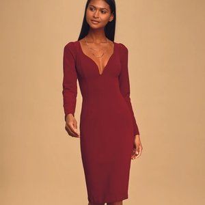 Truth Be Told Burgundy Bodycon Midi Dress - BNWT